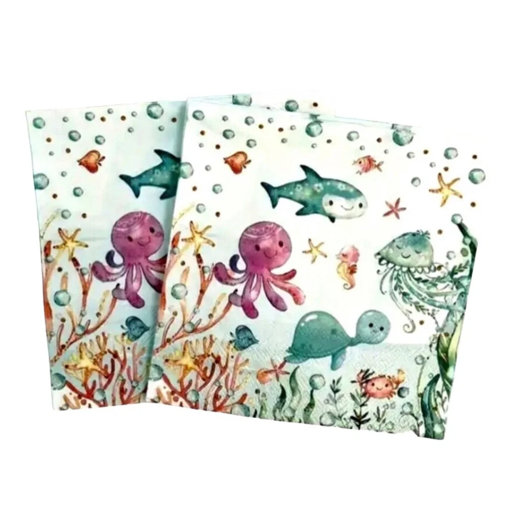 Two (2) INDIVIDUAL Under the Sea Themed DIY Decoupage Luncheon Size Napkins
